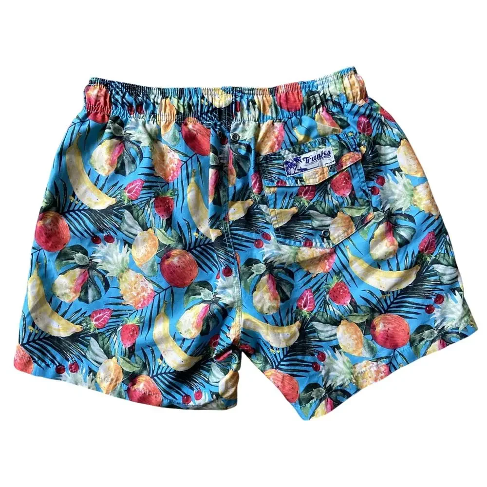 Trunks Blue Fruit Graphic Meshed Lined Swim Trunks
